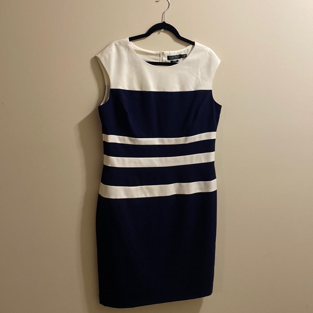 Lauren Sz 16 Navy & White Dress